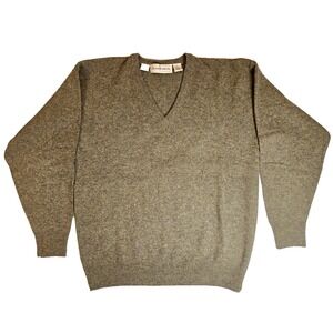 Hastings 100% Lambswool V-Neck Pullover Sweater Men Large Olive/Brown Heather